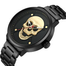 WWOOR 8867 Trend 3D Ghost Skull Full Black Stainless Steel Strap 30M depth waterproof Quartz Wrist Men Watch Original Factory